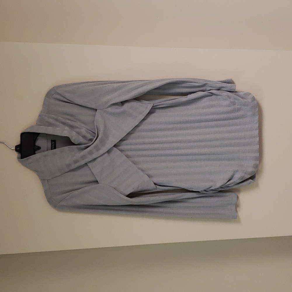 VENUS Light Gray Ribbed Crossover Drape Long Sleeve Top